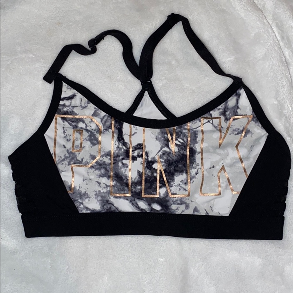 PINK marble sports bra
